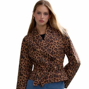 NVLT Leopard Print Cropped Trench Coat | Size XL | NWT Tie Belt Gorgeous